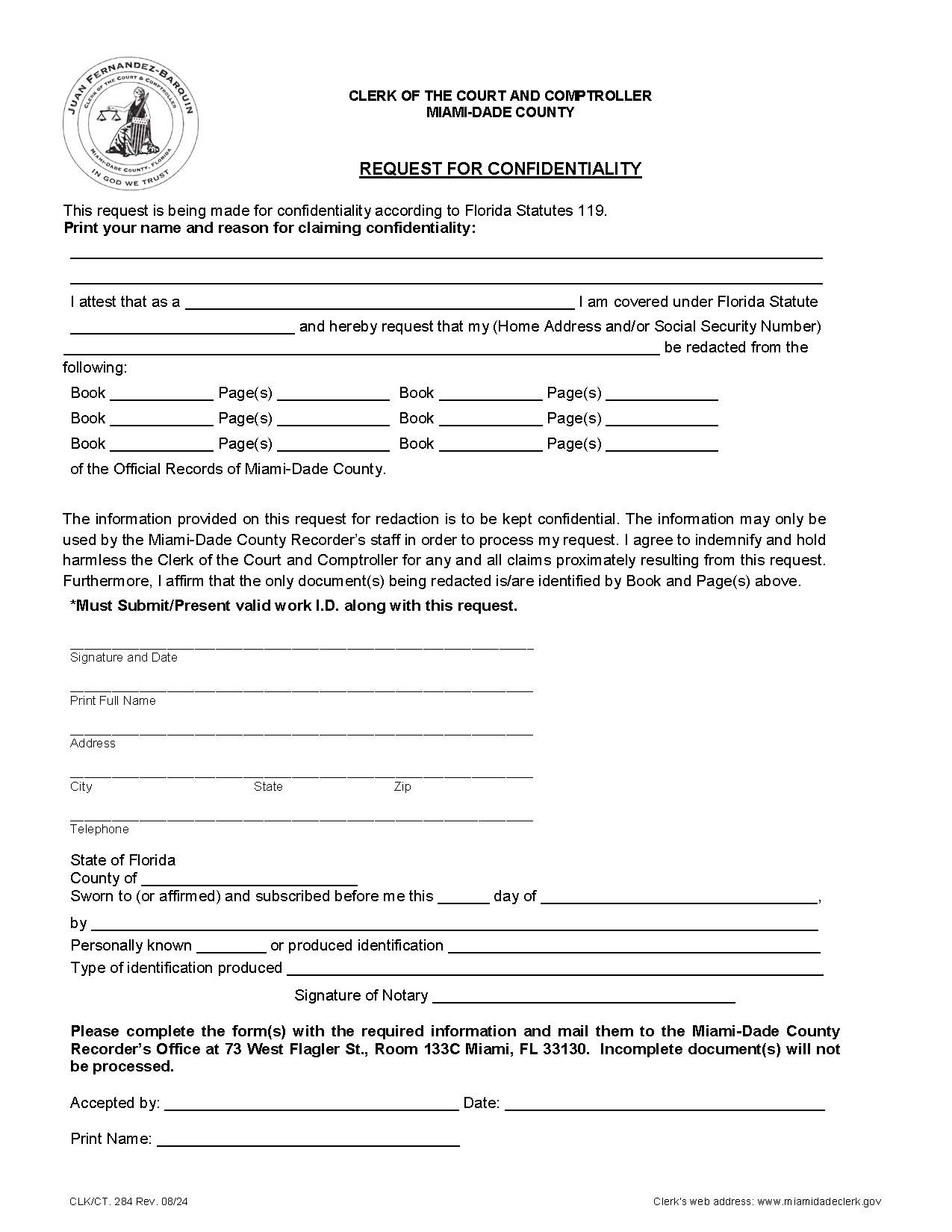 Request For Confidentiality {284} | Pdf Fpdf Docx | Florida