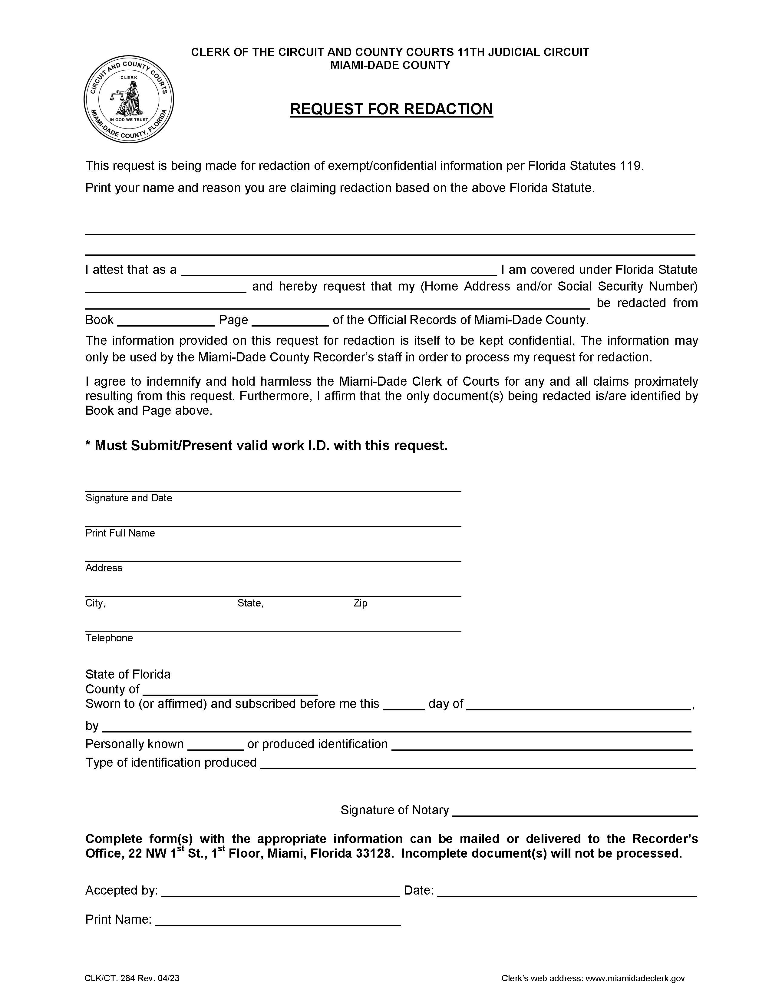 Request For Redaction {284} | Pdf Fpdf Docx | Florida