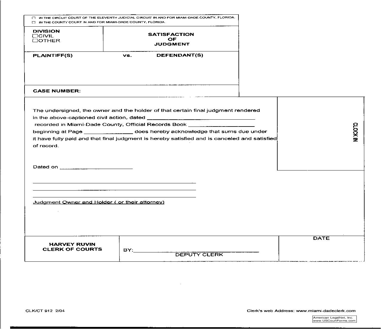 Satisfaction Of Judgment {912} | Pdf Fpdf Doc Docx | Florida