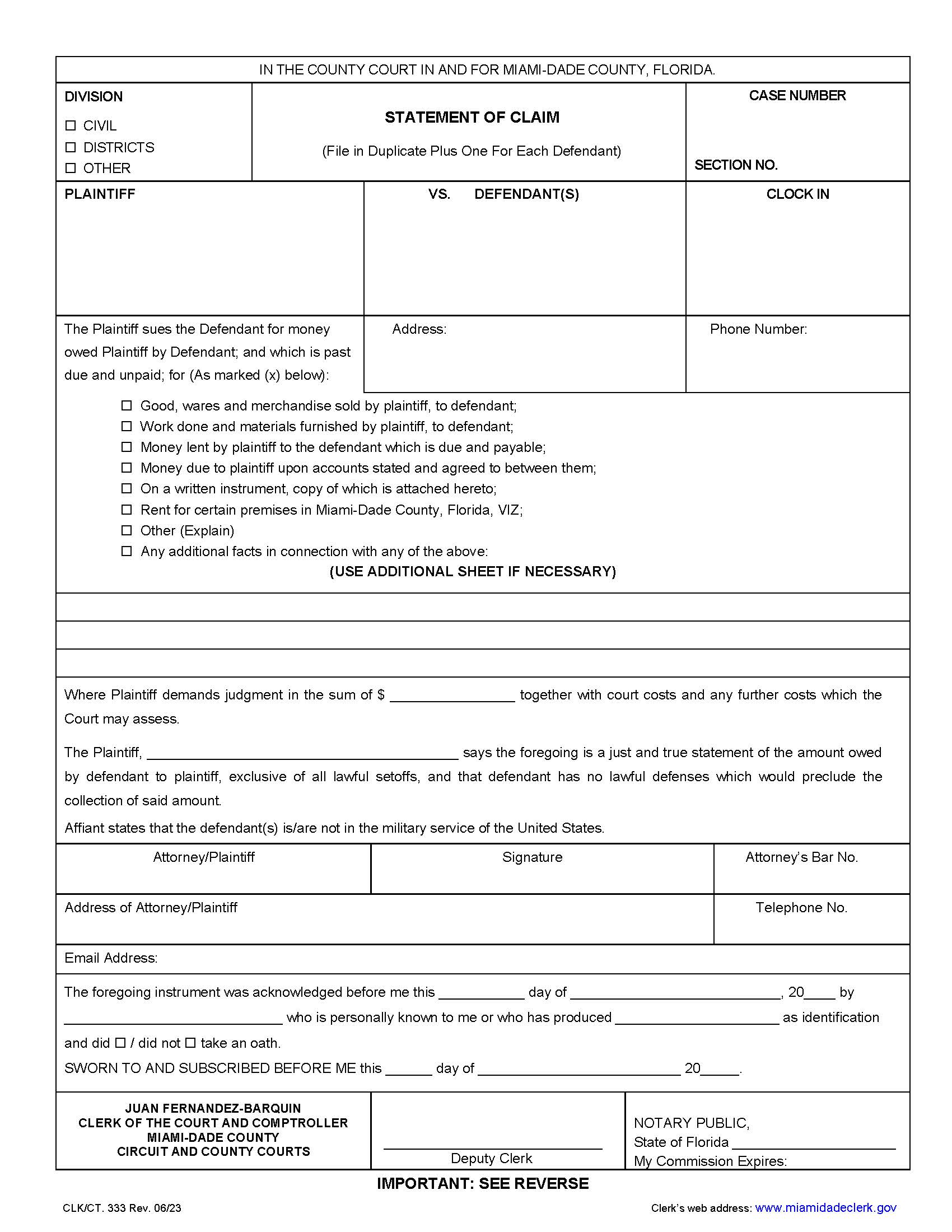 Statement Of Claim {333} | Pdf Fpdf Docx | Florida