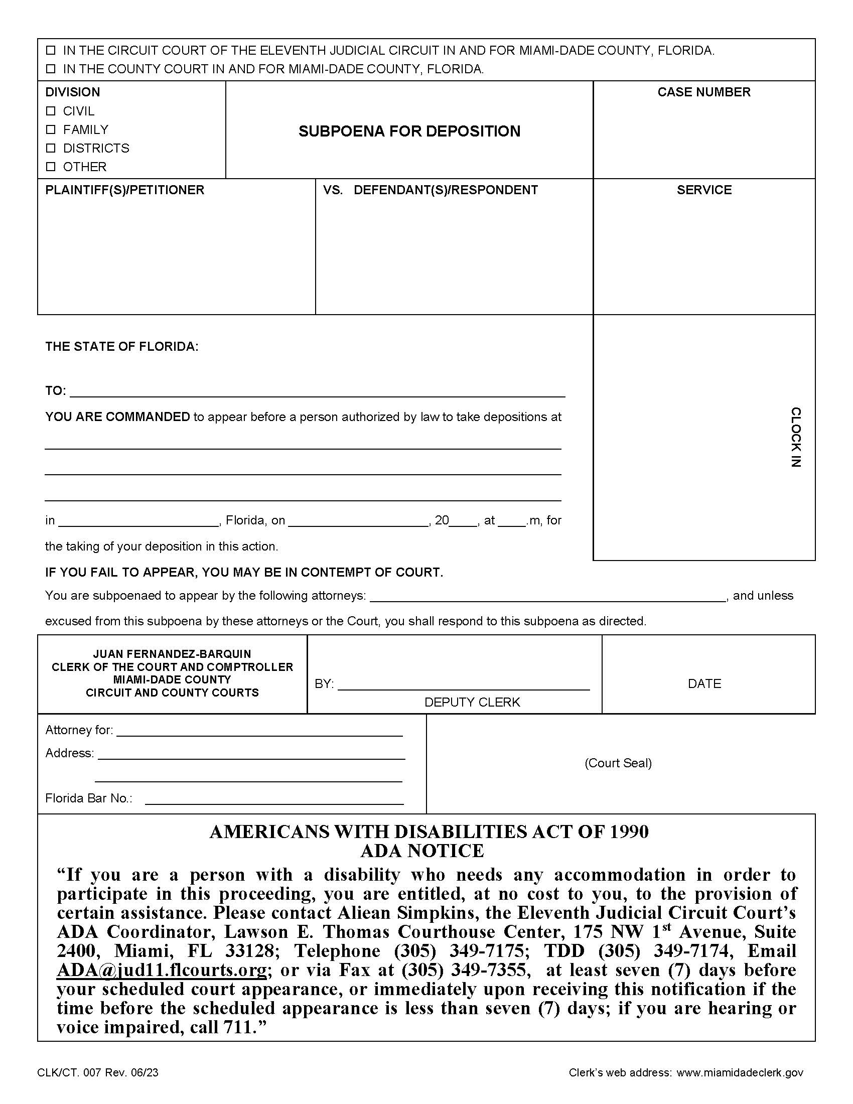 Subpoena For Deposition {007} | Pdf Fpdf Docx | Florida