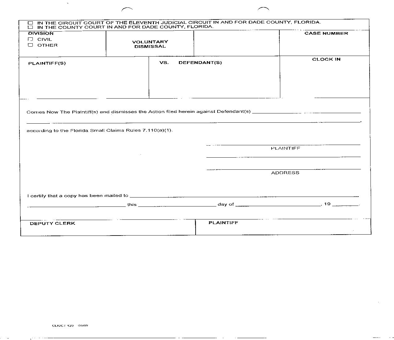 Voluntary Dismissal {129} | Pdf Fpdf Doc Docx | Florida
