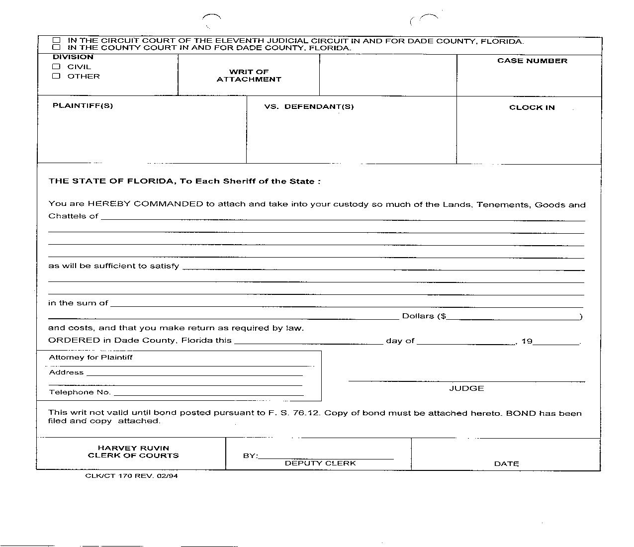 Writ Of Attachment {170} | Pdf Fpdf Doc Docx | Florida