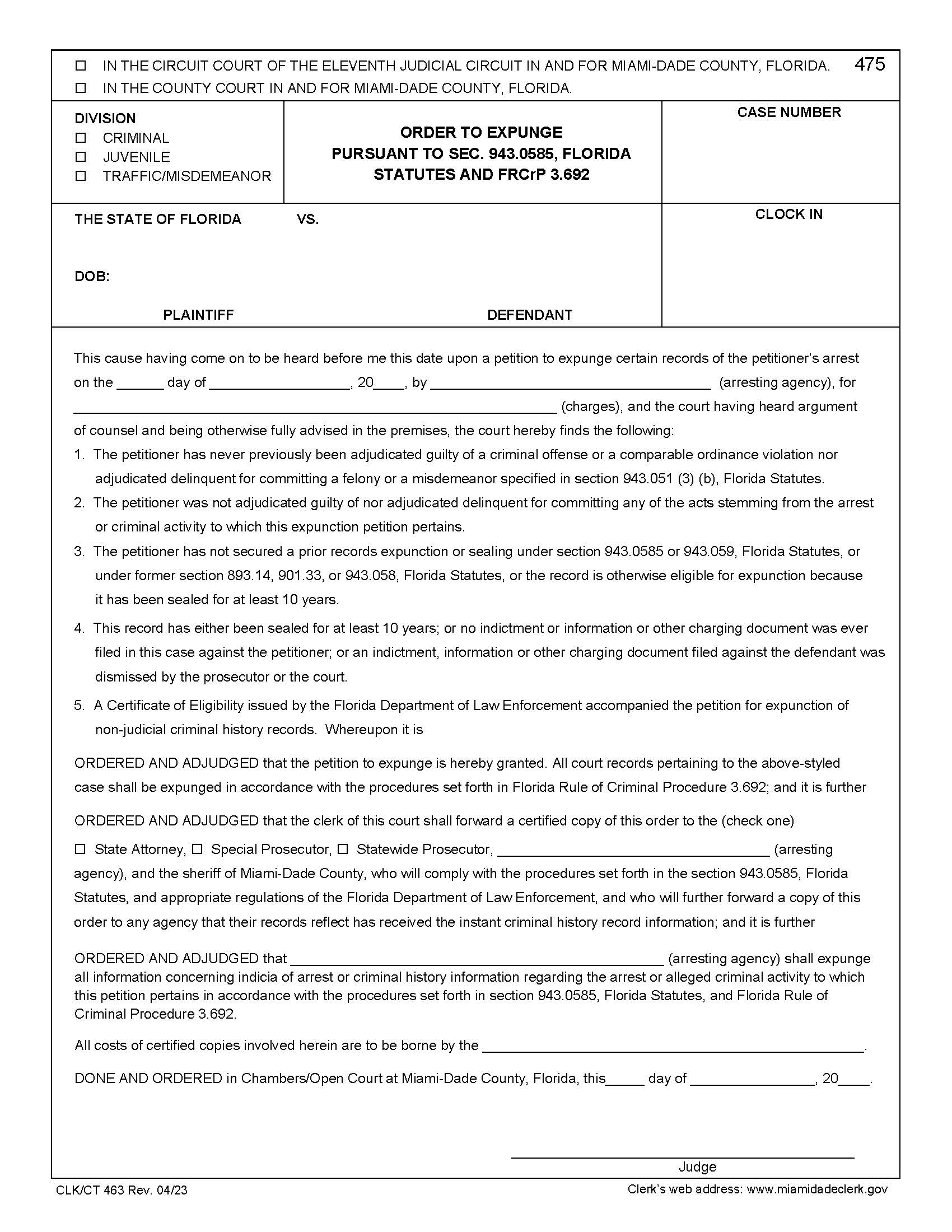 Order To Expunge {463} | Pdf Fpdf Doc Docx | Florida
