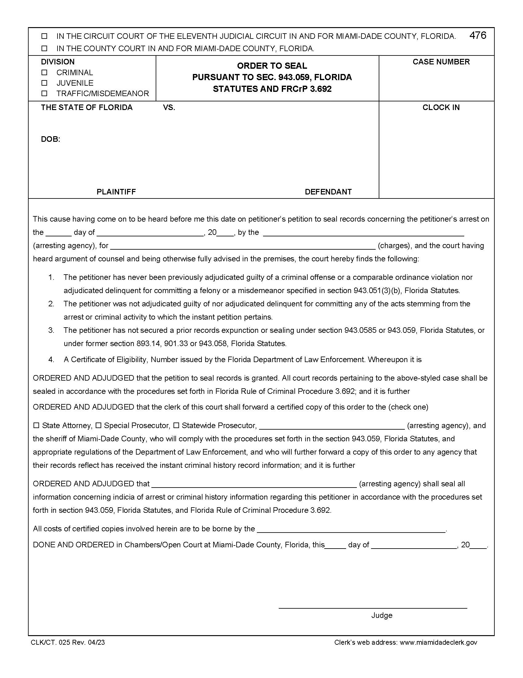 Order To Seal {025} | Pdf Fpdf Doc Docx | Florida