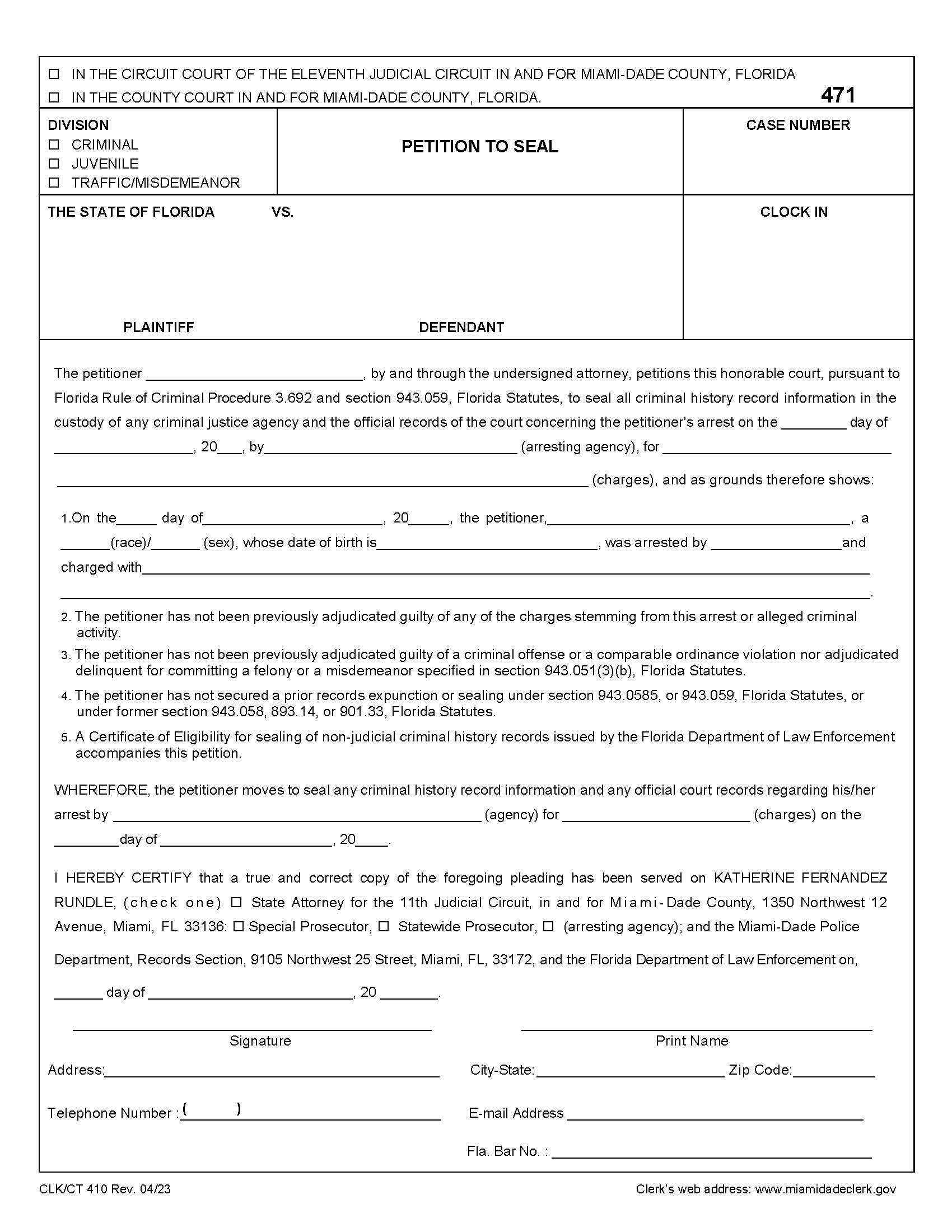 Petition To Seal {410} | Pdf Fpdf Docx | Florida