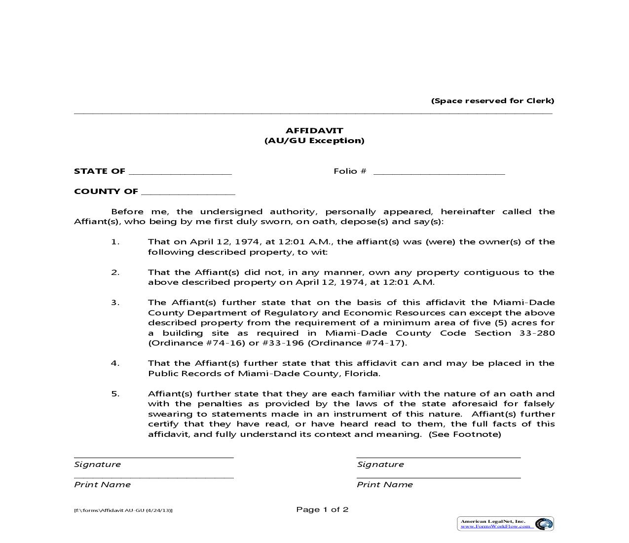 Affidavit (AU-GU Exception) | Pdf Fpdf Doc Docx | Florida