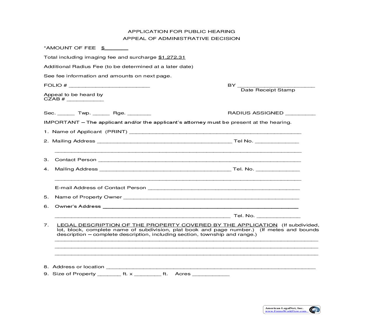 Application For Public Hearing Appeal Of Administrative Decision | Pdf Fpdf Doc Docx | Florida