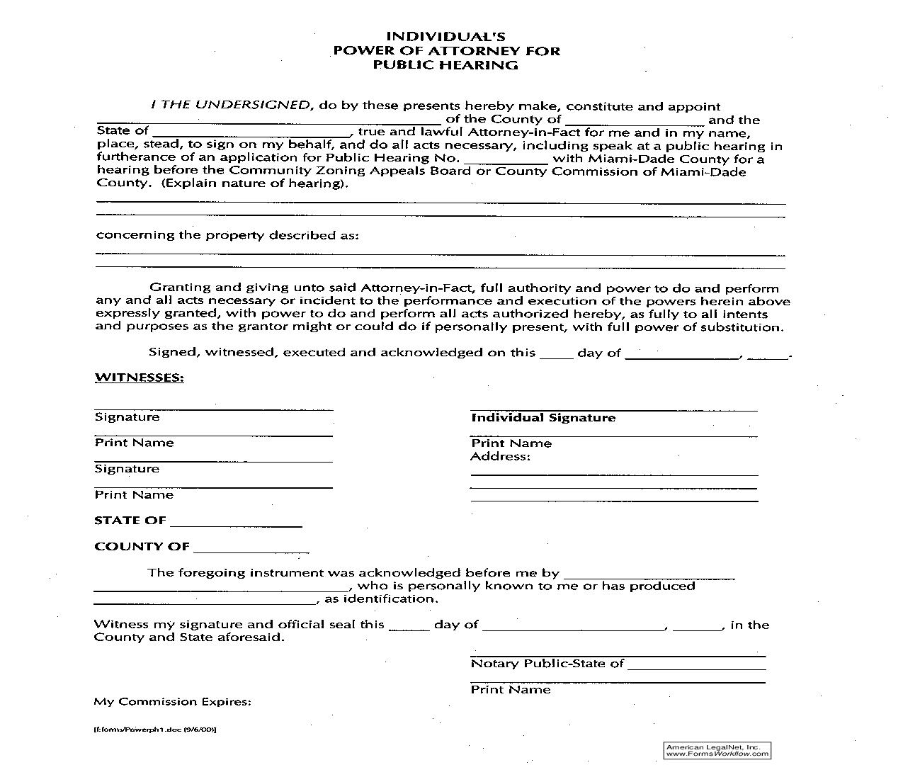 Individuals Power Of Attorney For Public Hearing | Pdf Fpdf Doc Docx | Florida