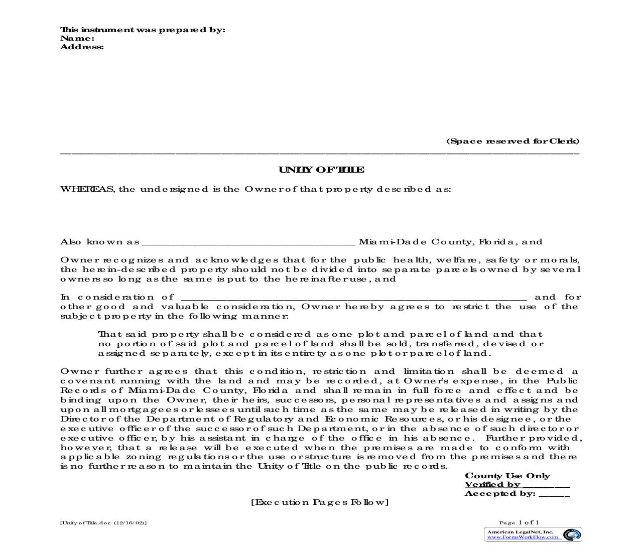 Unity Of Title | Pdf Fpdf Doc Docx | Florida