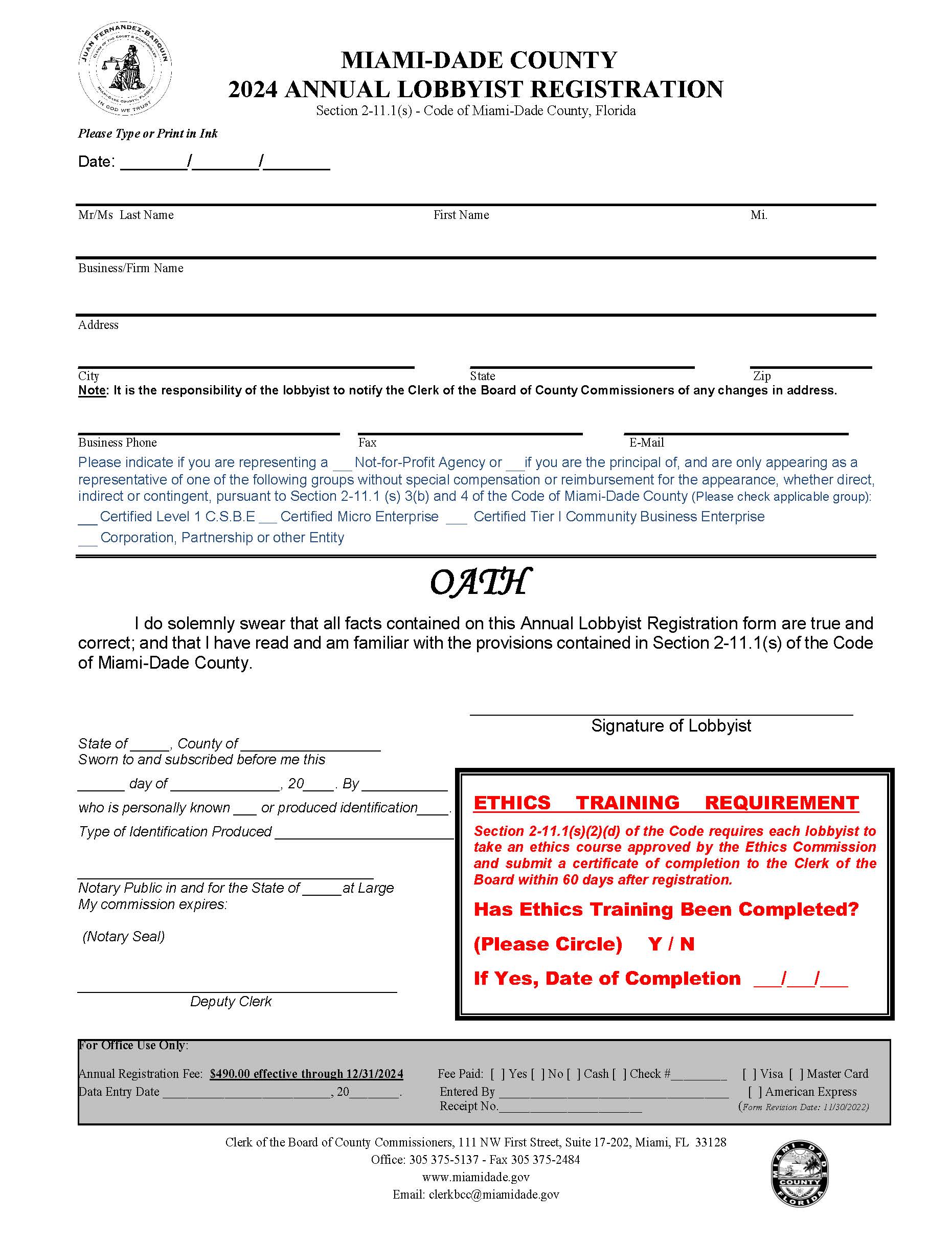 2024 Annual Lobbyist Registration | Pdf Fpdf Docx | Florida