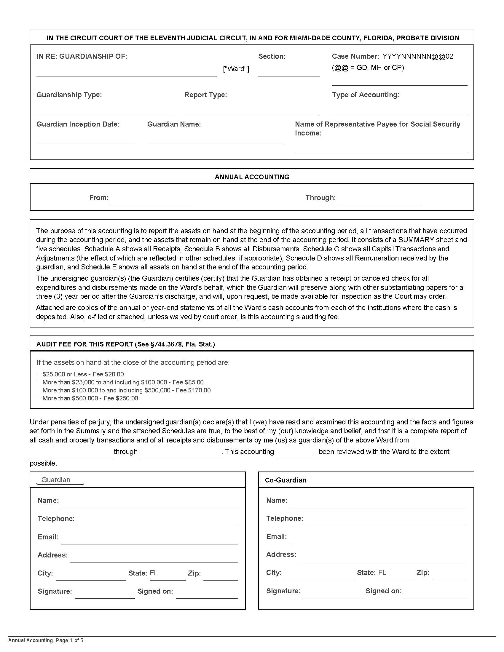 Annual Guardianship Accounting {M-D_AGA} | Pdf Fpdf Docx | Florida