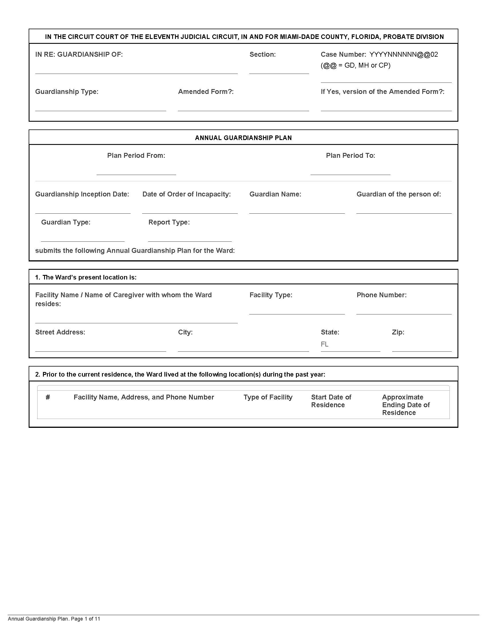 Annual Guardianship Plan {M-D_AGP} | Pdf Fpdf Docx | Florida