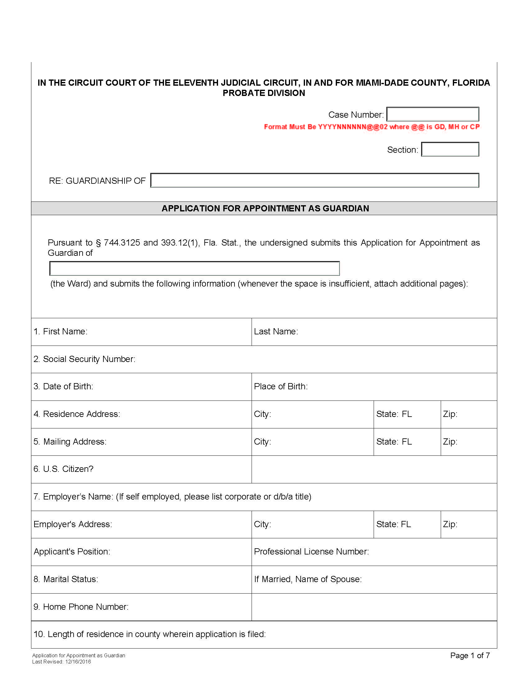 Application For Appointment As Guardian {M-D_AAG} | Pdf Fpdf Docx | Florida