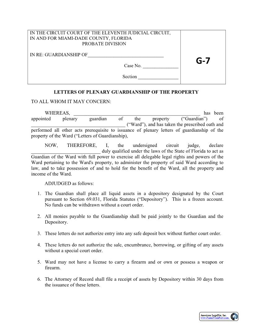 Letters of Plenary Guardianship of the Property {G-7} | Pdf Fpdf Docx | Florida