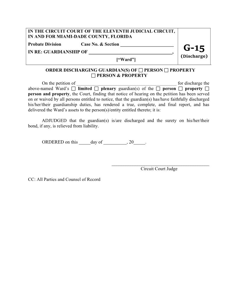 Order Discharging Guardian(s) {G-15} | Pdf Fpdf Docx | Florida
