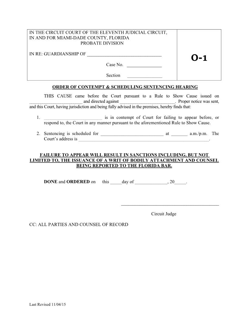 Order Of Contempt And SchedulingSentencing Hearing {O-1} | Pdf Fpdf Docx | Florida