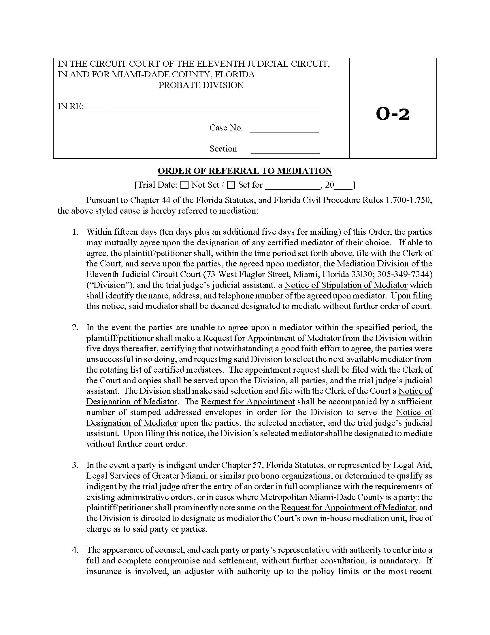 Order Of Referral To Mediation {O-2} | Pdf Fpdf Docx | Florida