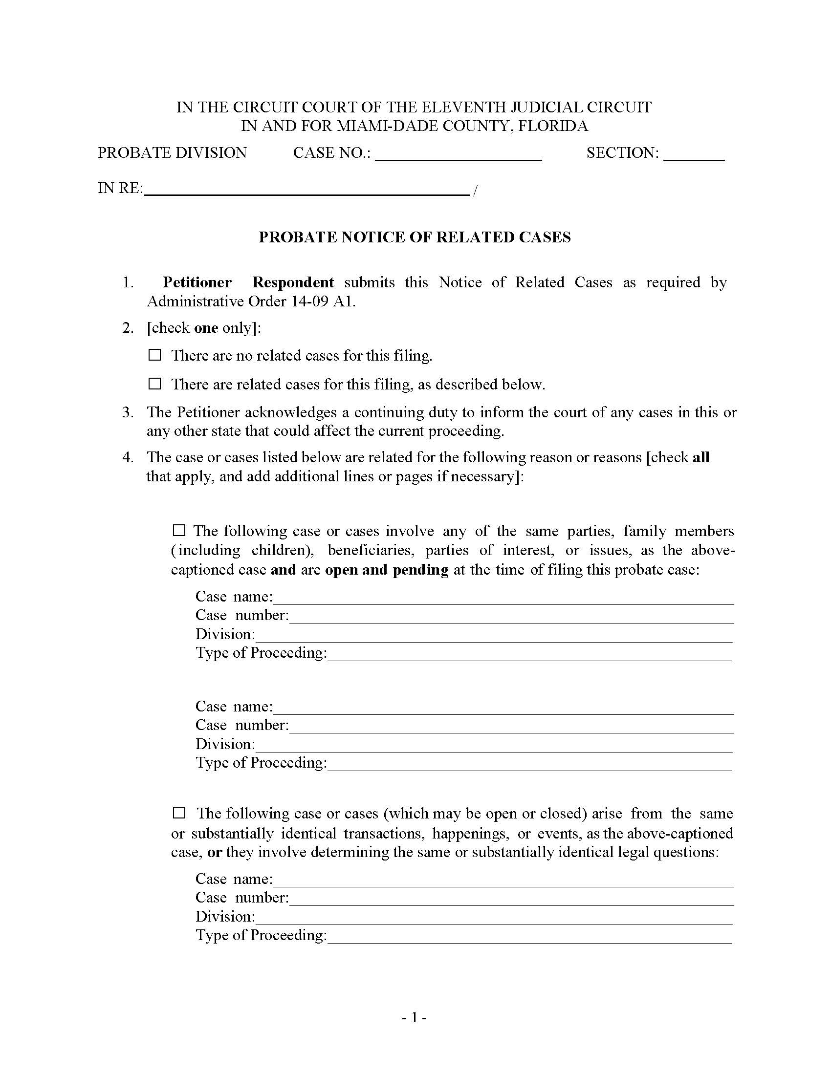 Probate Notice Of Related Cases | Pdf Fpdf Docx | Florida