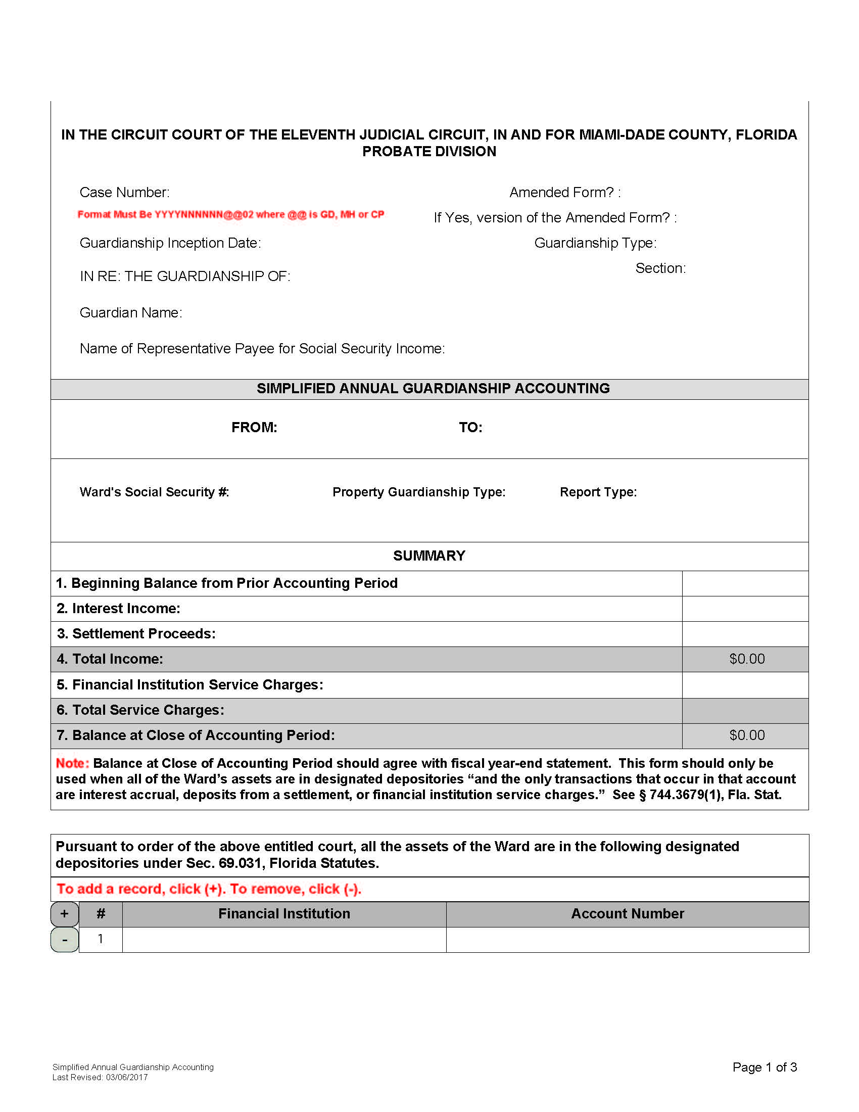 Simplified Annual Guardianship Accounting {M-D_SAGA} | Pdf Fpdf Docx | Florida