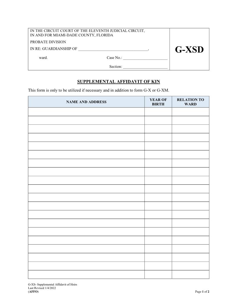 Supplemental Affidavit Of Kin {G-XSD} | Pdf Fpdf Docx | Florida
