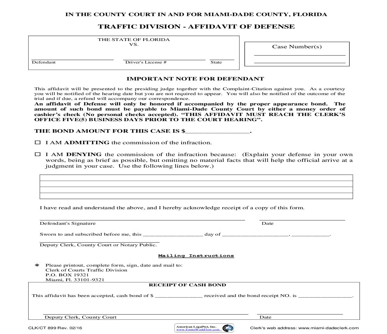 Affidavit Of Defense {899} | Pdf Fpdf Doc Docx | Florida