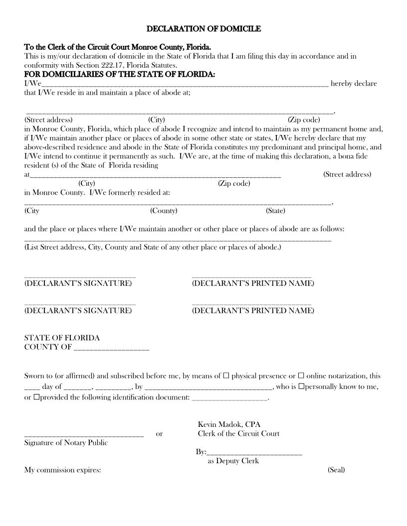 Declaration Of Domicile | Pdf Fpdf Docx | Florida