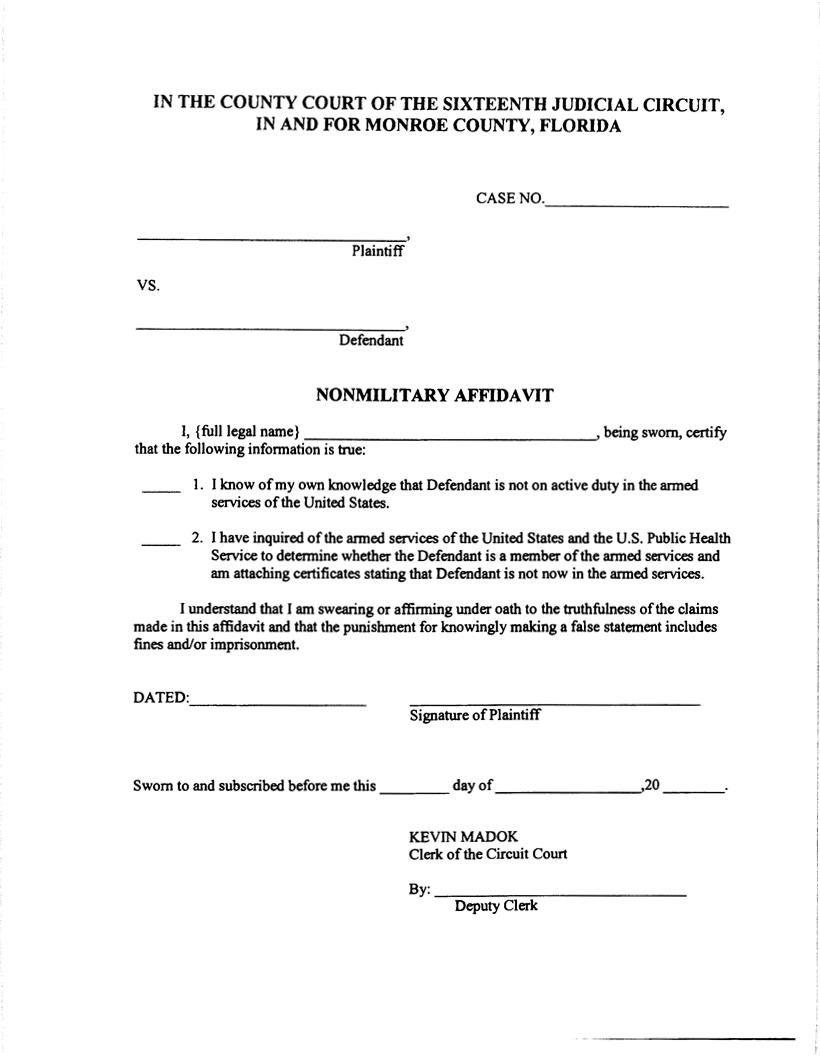 Nonmilitary Affidavit | Pdf Fpdf Doc Docx | Florida