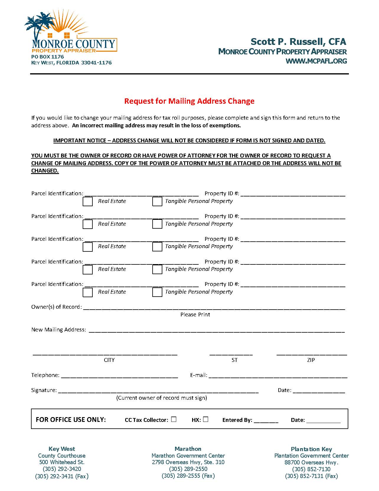 Request For Mailing Address- Change (Real Property Appraiser) | Pdf Fpdf Docx | Florida