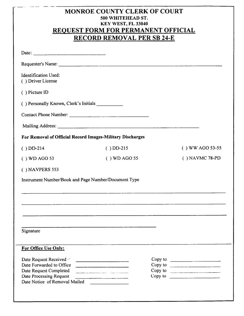 Request Form For Permanent Official Record Removal | Pdf Fpdf Docx | Florida