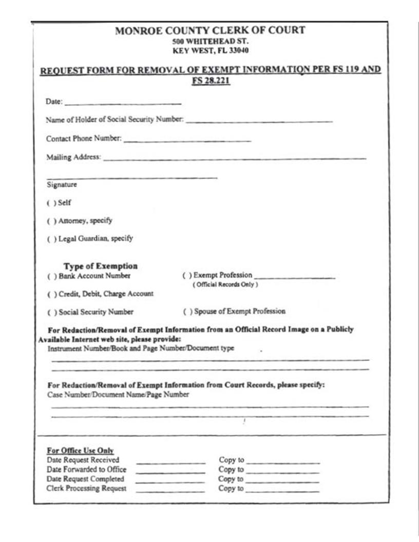 Request Form For Removal Of Exempt Information | Pdf Fpdf Docx | Florida