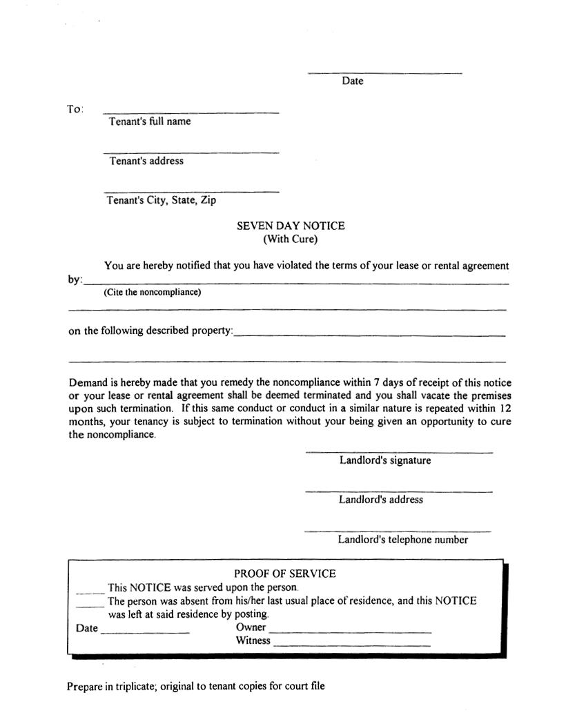 Seven Day Notice (With Cure) | Pdf Fpdf Docx | Florida