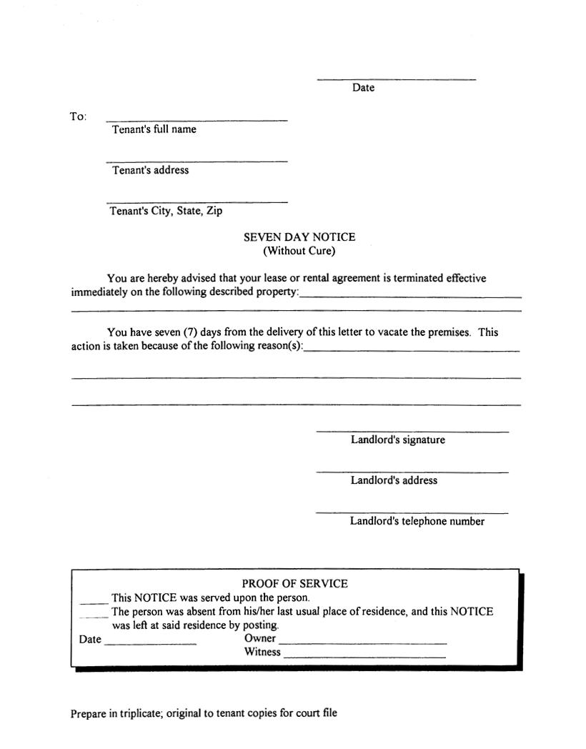 Seven Day Notice (Without Cure) | Pdf Fpdf Docx | Florida