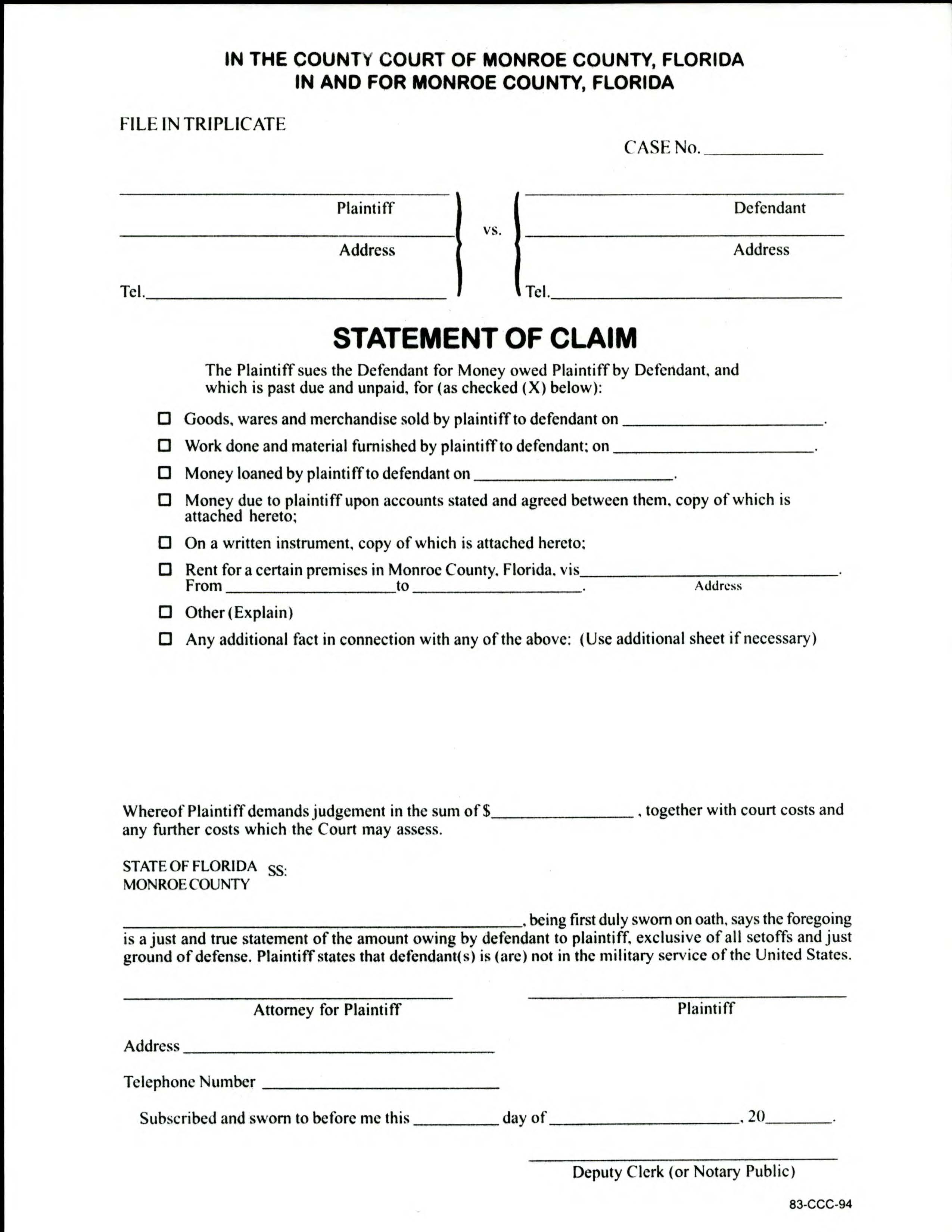 Statement Of Claim | Pdf Fpdf Doc Docx | Florida