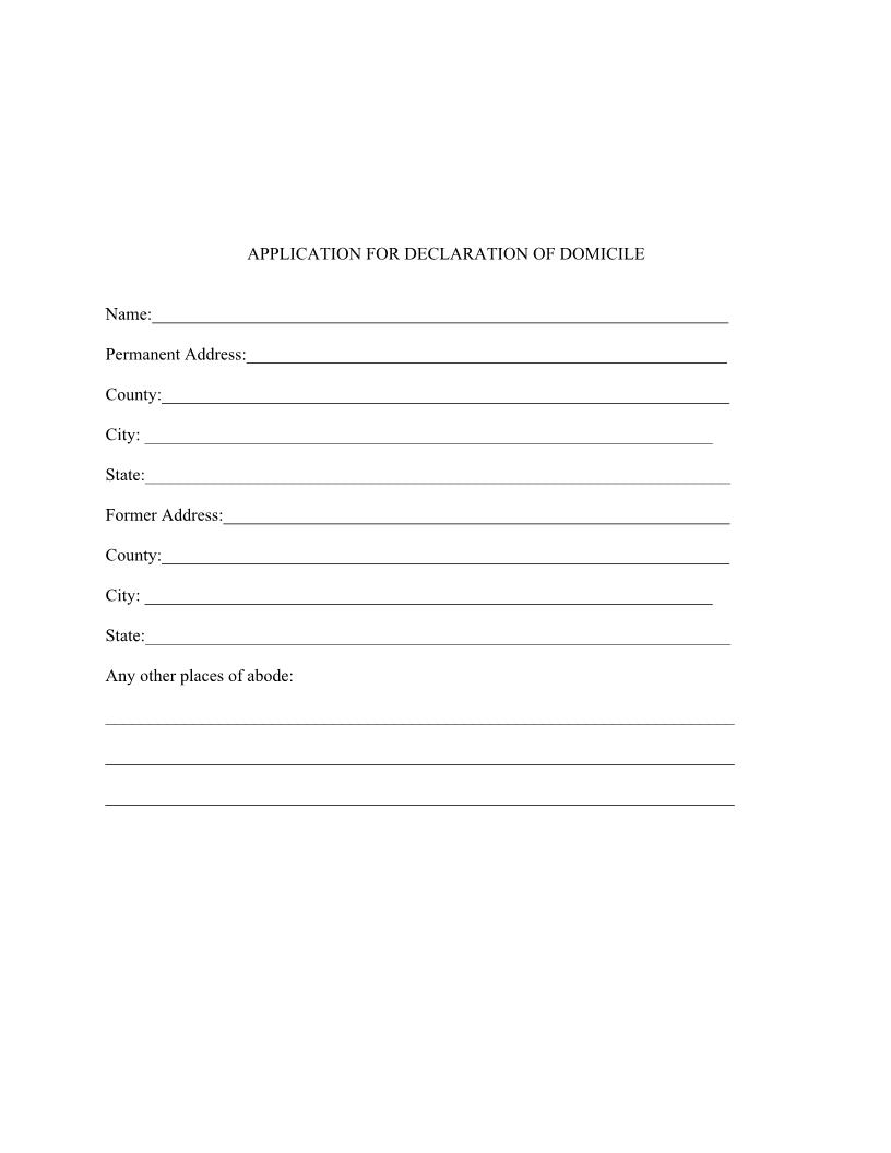 Declaration Of Domicile With Application | Pdf Fpdf Docx | Florida