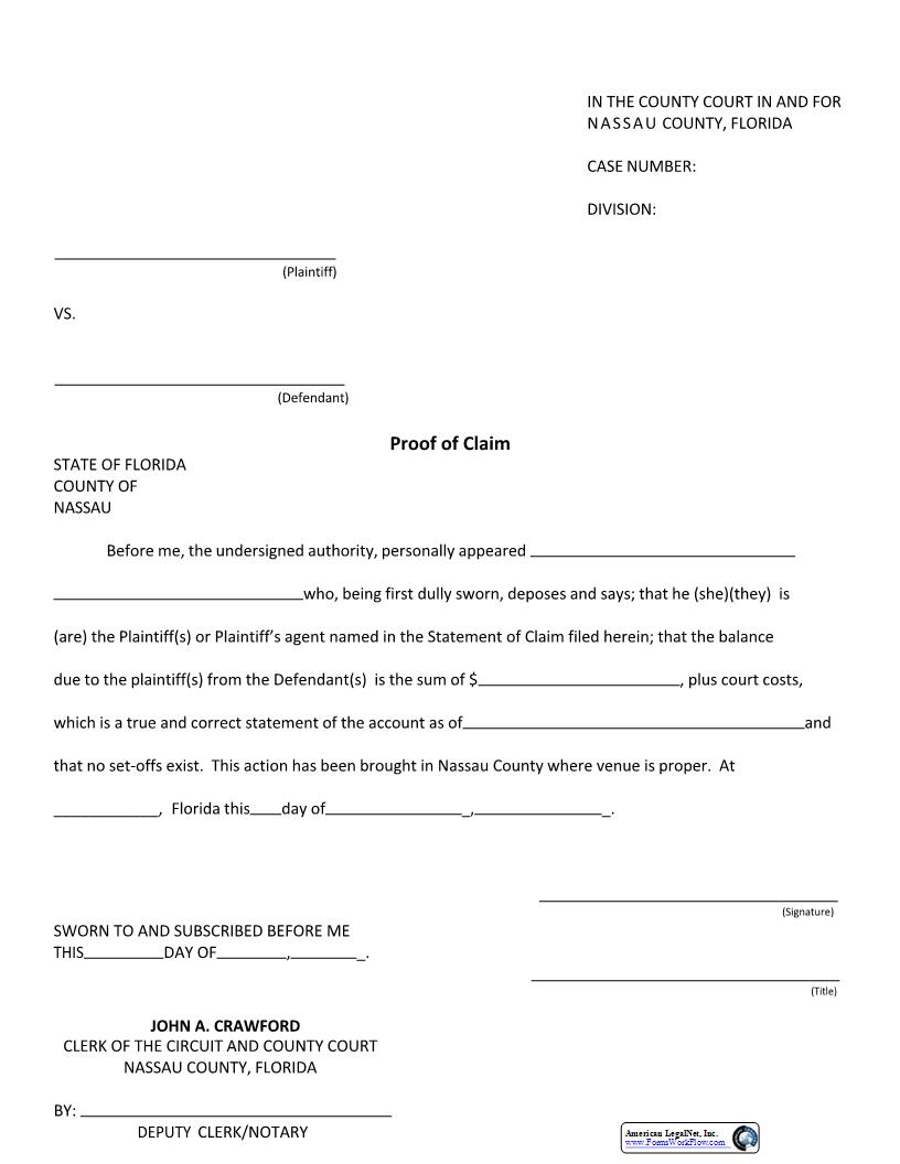 Proof Of Claim | Pdf Fpdf Docx | Florida
