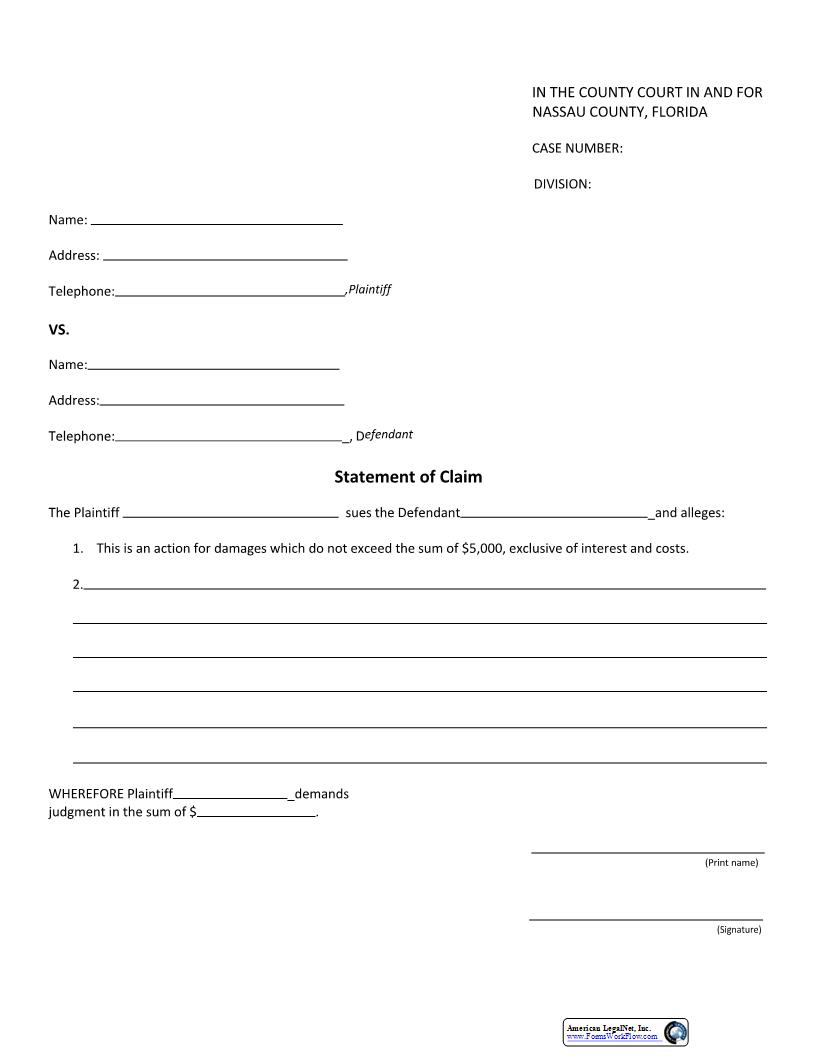 Statement Of Claim | Pdf Fpdf Docx | Florida