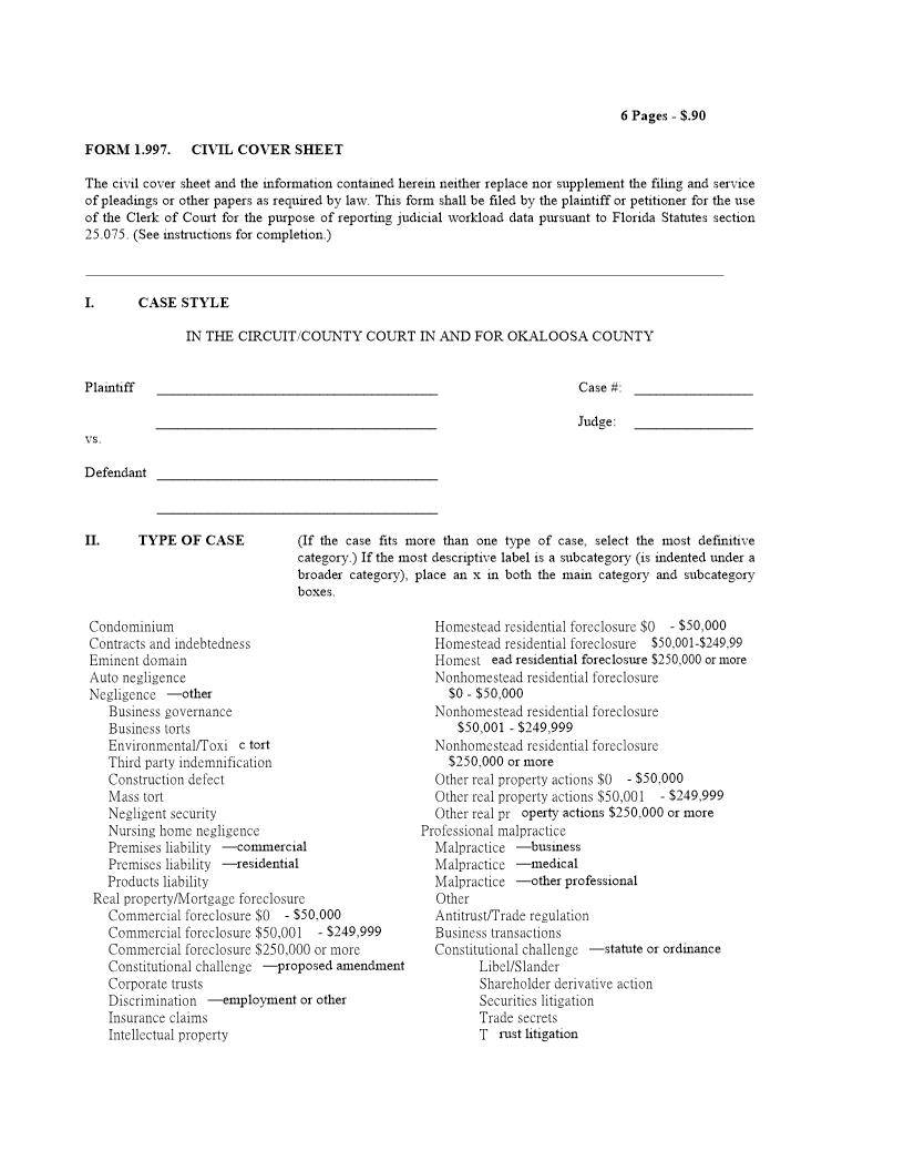 Civil Cover Sheet | Pdf Fpdf Docx | Florida