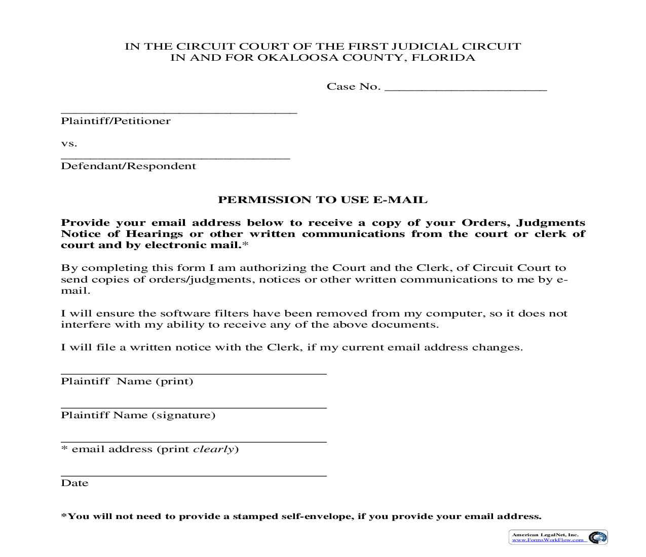 Permission To Use E-Mail (Circuit Civil) | Pdf Fpdf Doc Docx | Florida