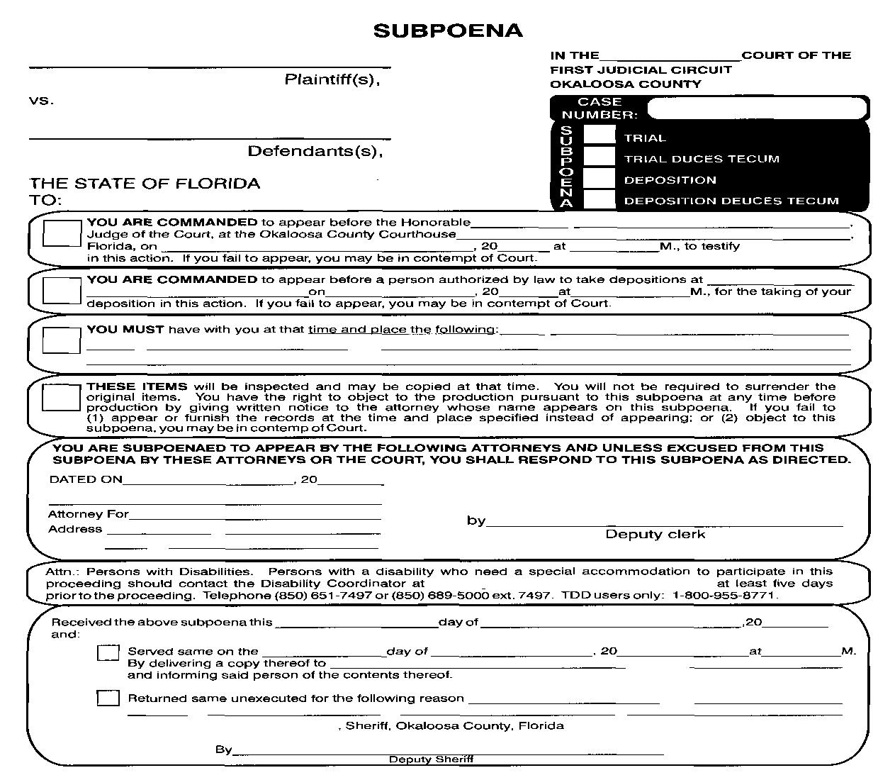 Subpoena |  | Florida