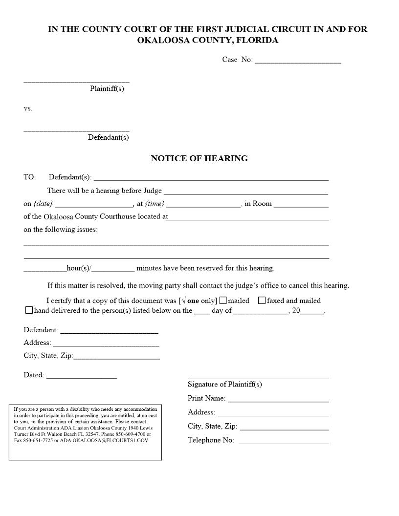 Notice Of Hearing | Pdf Fpdf Docx | Florida