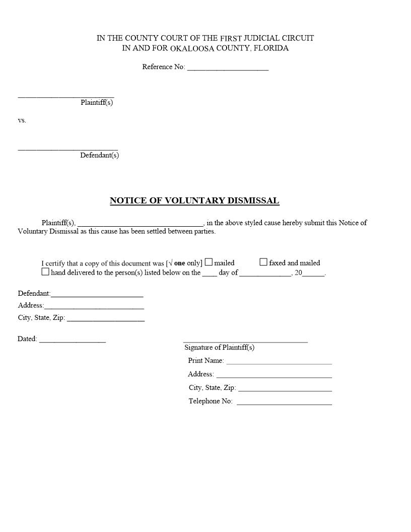 Notice Of Voluntary Dismissal | Pdf Fpdf Docx | Florida