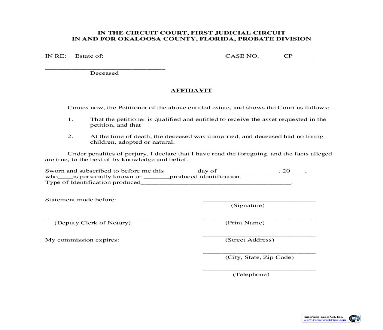 Affidavit (Disposition Of Personal Property) | Pdf Fpdf Doc Docx | Florida