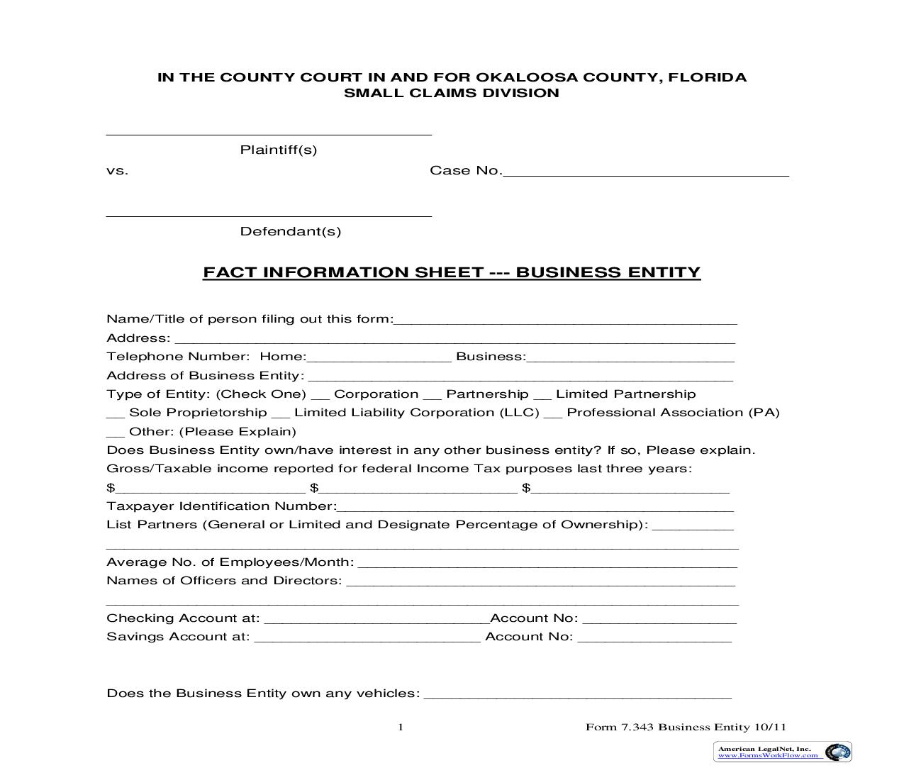 Fact Information Sheet - Business | Pdf Fpdf Doc Docx | Florida