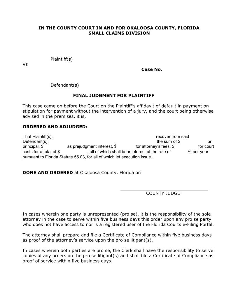 Final Judgment For Plaintiff | Pdf Fpdf Docx | Florida