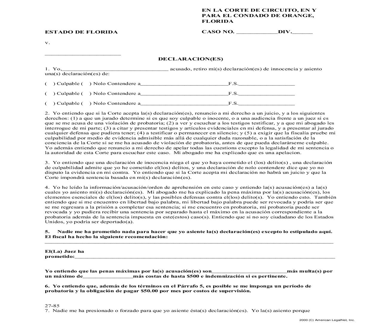 Declaracion {27-85} |  | Florida
