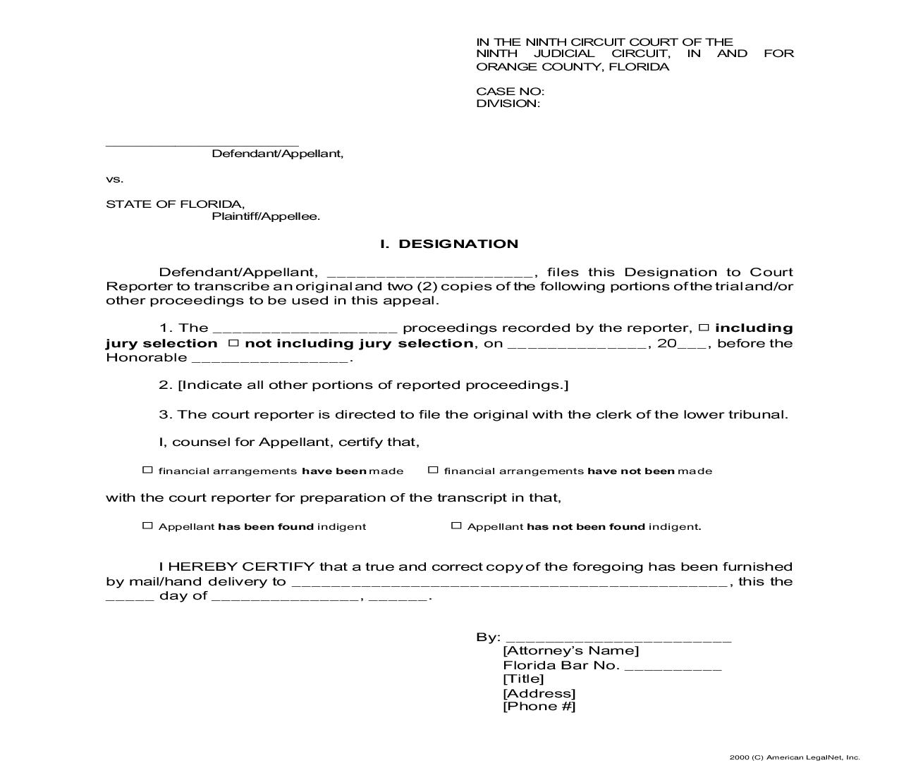 Designation Court Reporter |  | Florida
