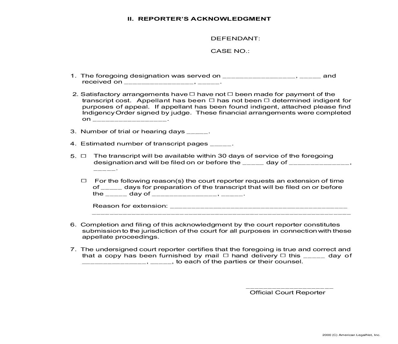 Reporters Acknowledgement |  | Florida