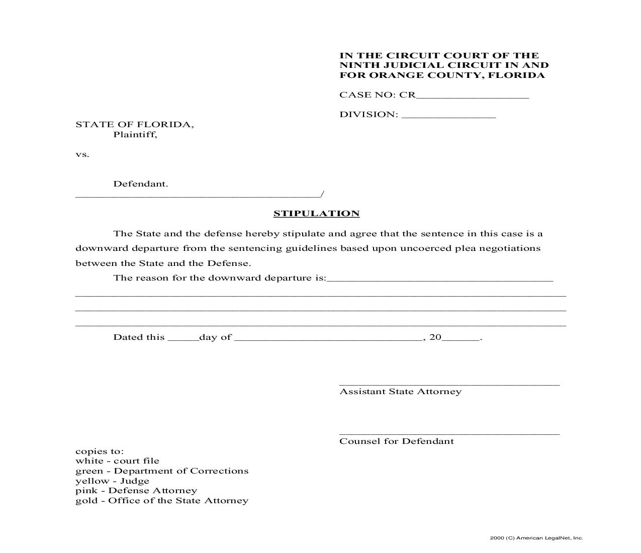 Stipulation (Downward Departure) |  | Florida