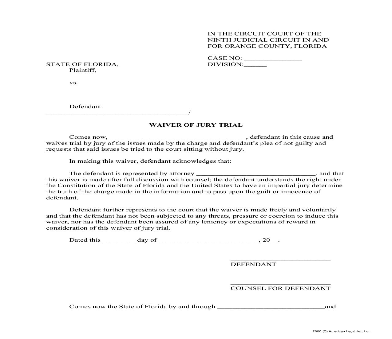 Waiver Of Jury Trial |  | Florida